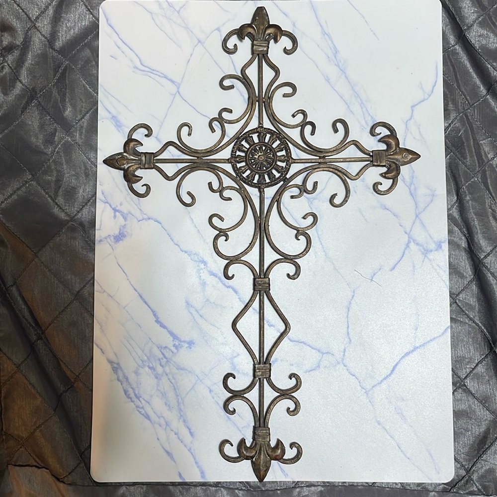 Elegant Bronze Wall Cross Decor w/scrolls & fleur de le’s